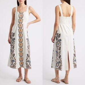 Jolene Placement Print Cotton Linen Midi Sundress